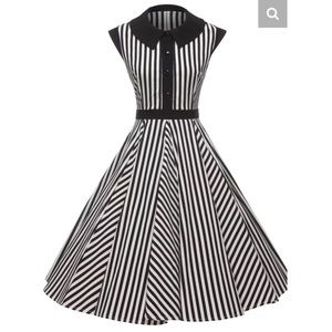 GownTown Black and White Stripe Halloween Pinup Swing Dress